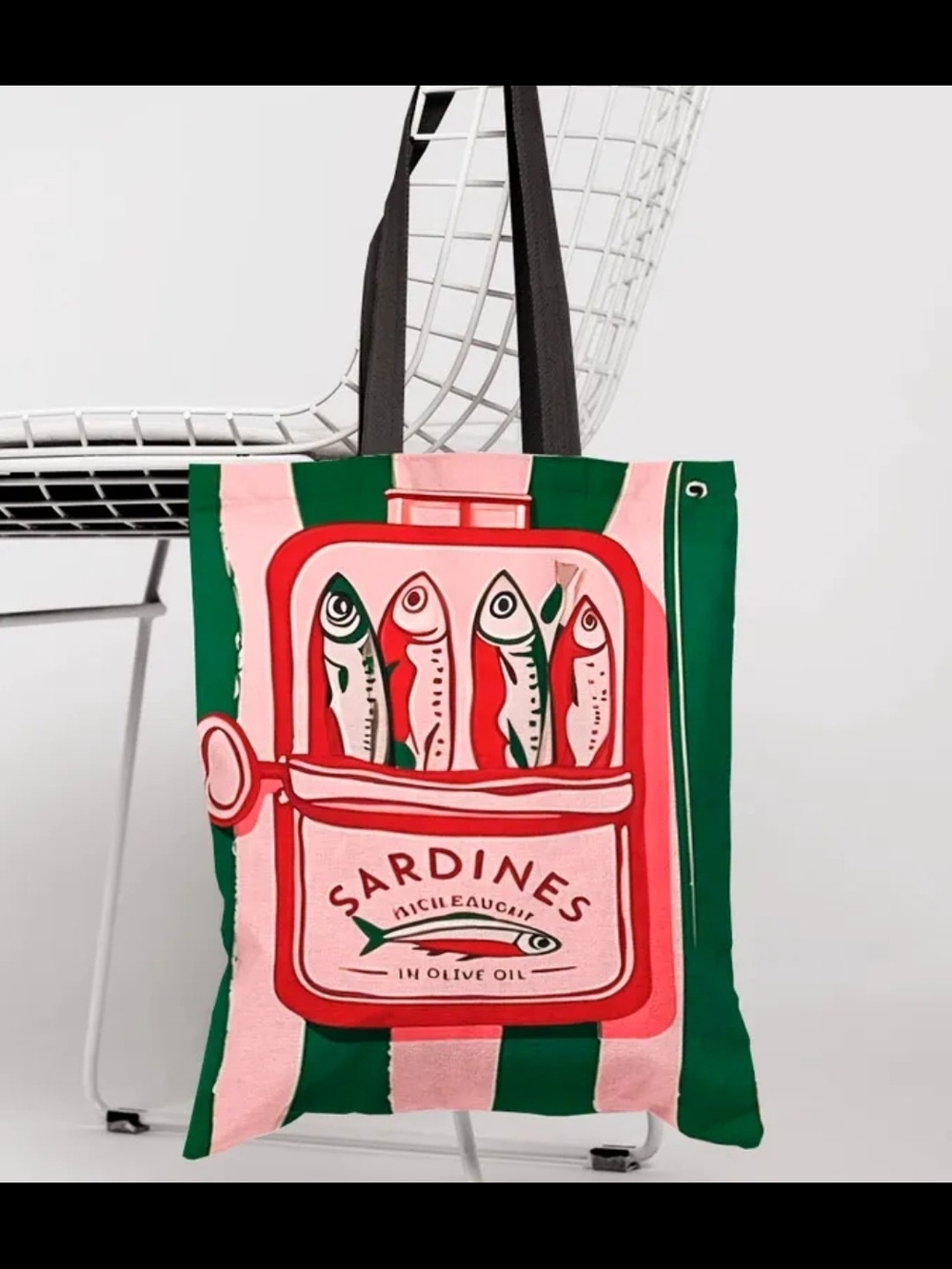 Sardines Graphic Pink & Green Tote Bag
